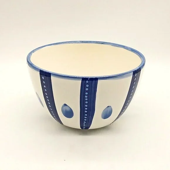 Pottery Barn Tiburon Blue Ivory Ceramic Bowl