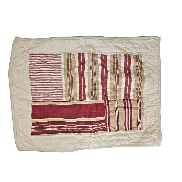 2 Pottery Barn Vintage Stripe Patchwork Quilted‎ Pillow Shams Ticking 2007 STD