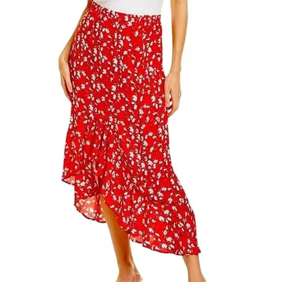 Max Studio Asymmetrical Ruffle Hem Midi Skirt, S