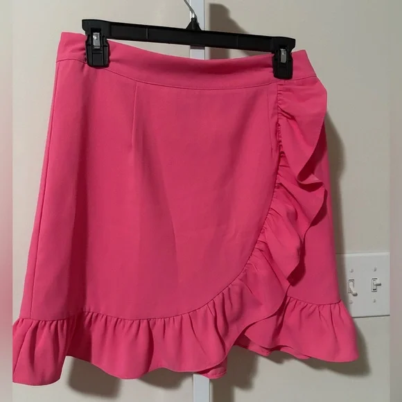 Karlie Asymmetrical Pink Ruffle Skirt