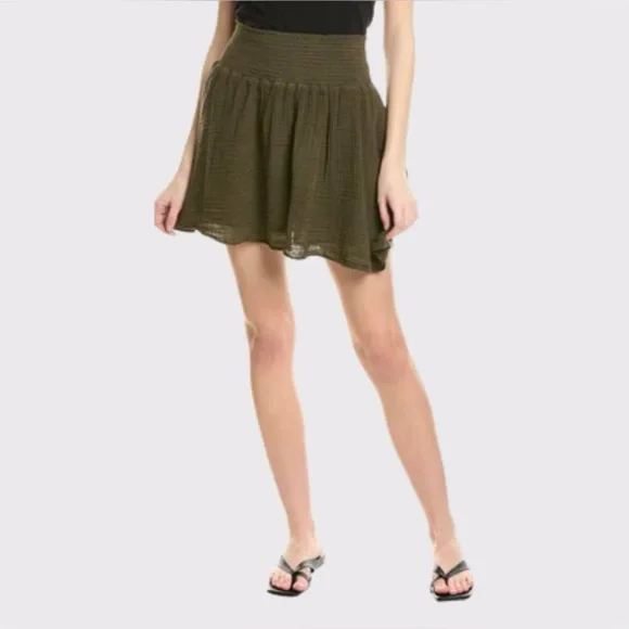 MICHAEL STARS Sz M Havana Cotton Double Gauze Skirt in Olive Green
