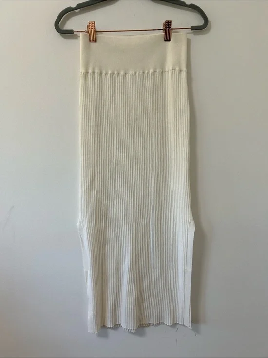 Named cashmere Cream Ribbed Knit Pencil Midi Skirt small