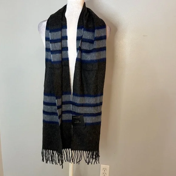 [Club Room] Black/Blue Cashmere Striped Scarf - One Size NWT