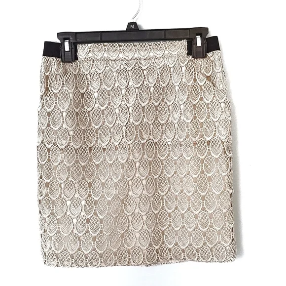 Harvey Faircloth Gold Metallic Eyelet Lace Silk Mini Skirt Size 4