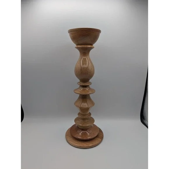 Pottery Barn Wood Pillar Candle Holder Turned‎ Pedestal Rustic Farmhouse Decor