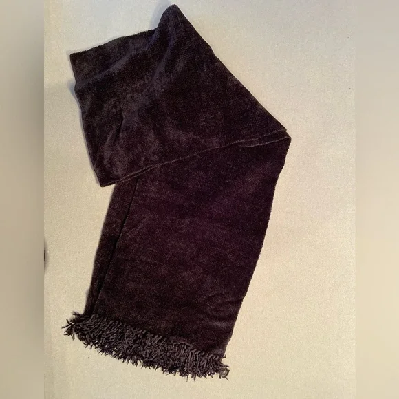 Black Chenille scarf, Unisex, fringe, 10”‎ x 70”