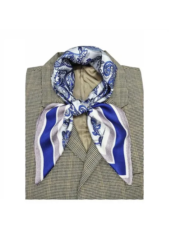 ✨Luxury Elegant Women Square Silky Soft Scarf Head Top hijab Blue Floral Paisley