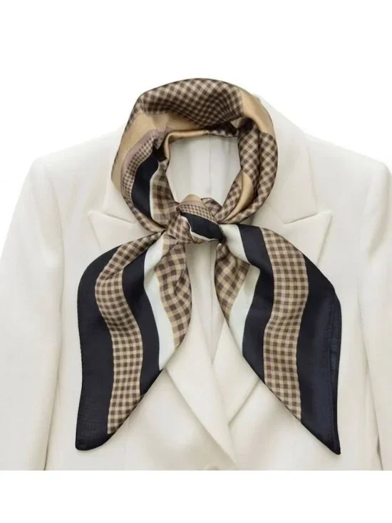 ✨New Elegant Bandana Geometric Scarf Silky Satin Black and Brown Wrap Stylish✨