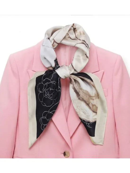 ✨New Elegant Bandana Square Silky Scarf Soft FLORAL BIG ROSE Black Brown Luxury✨