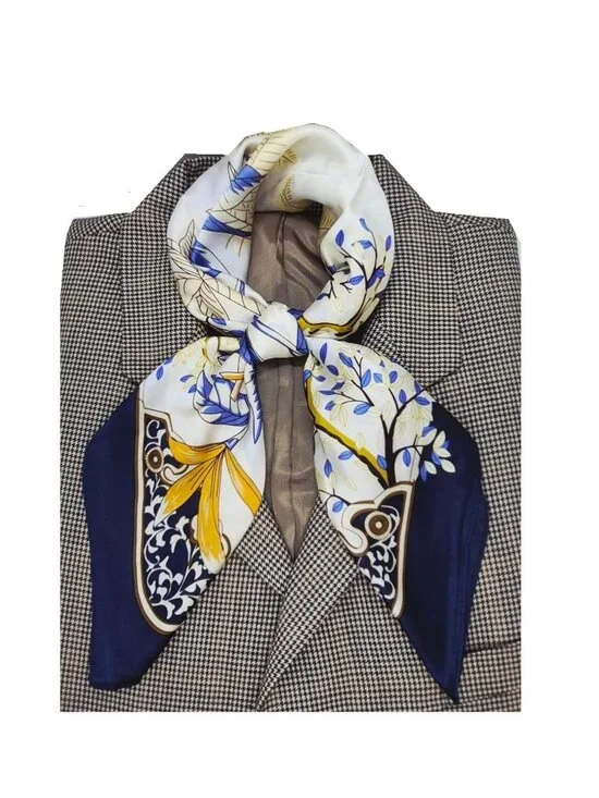 ✨Elegant Nautical Silky Square Scarf Bandana Luxury Scarf Blue Beige Luxury New✨