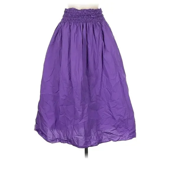 Rebecca Taylor Purple Poplin Smocked Waist Cotton Skirt - Medium