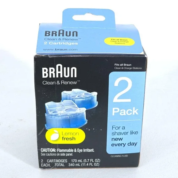 Braun Clean Renew Refill Lemon Fresh Cleaning Fluid 2 Cartridges New Shelf Pull