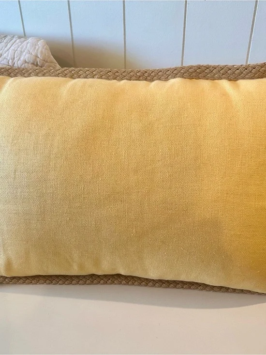 Pottery Barn Yellow Lumbar Pillow with Braided Trim