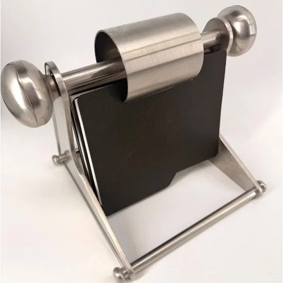 Pottery Barn Brushed‎ Stainless Steel Rotary 4x6 Photo Folio Rolodex Office