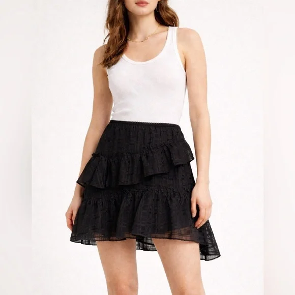 Anthropologie Tiered Asymmetrical Black Mini Skirt