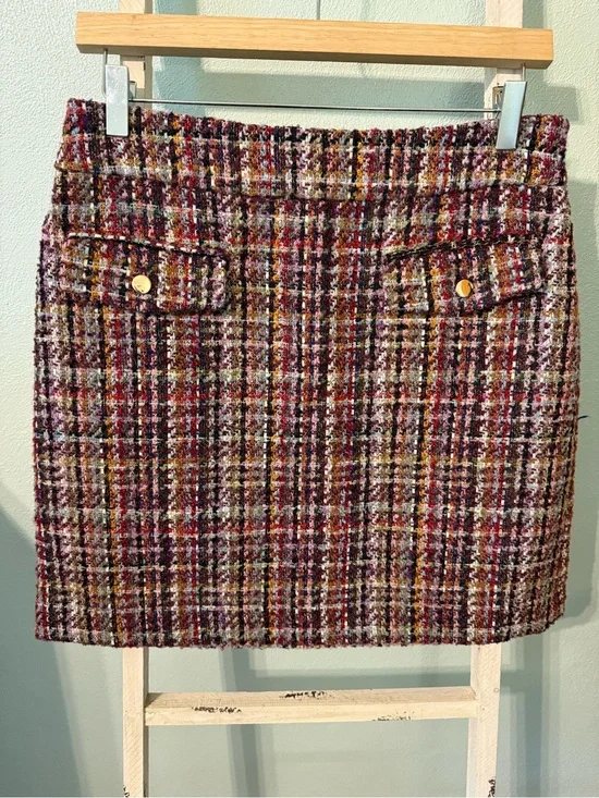 NWT LOFT Tweed Mini Skirt Red Pink Multicolor Size 6 Women