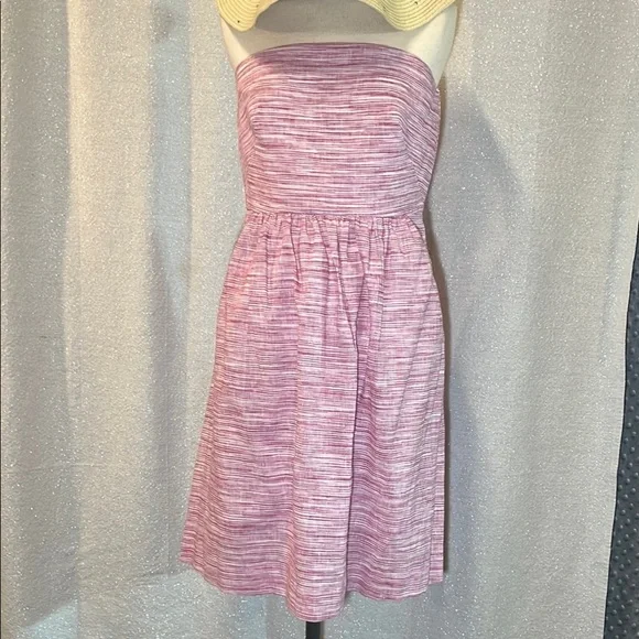 Banana Republic Pink Linen Strapless Midi Dress 6 Pockets Wedding Guest