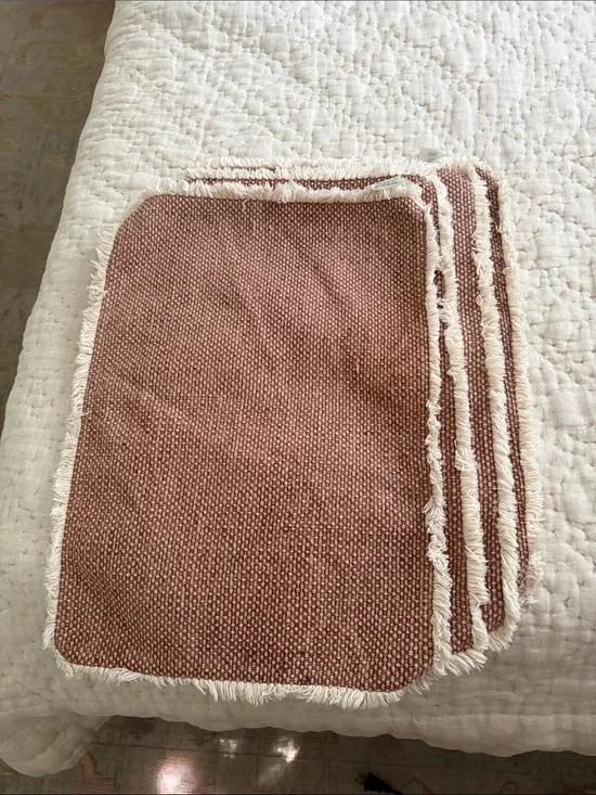 Set of 4 Pottery Barn Woven Rustic Fringed Placemats