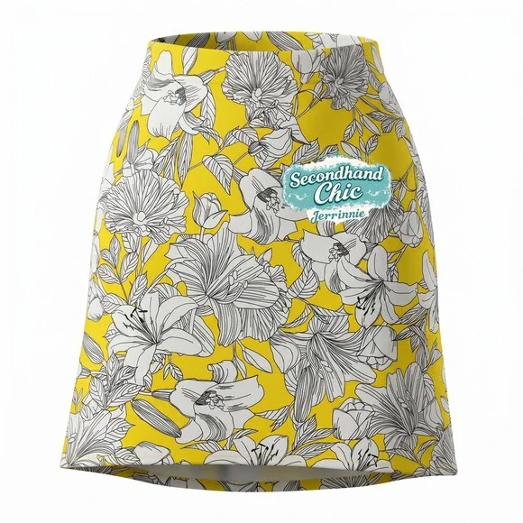 NYCC New York Clothing Co Yellow Floral Lily Pencil Skirt XL Knee Length Stretch