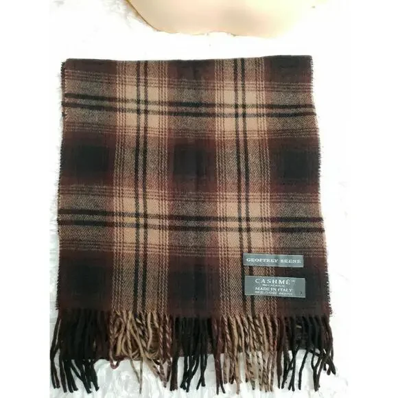 Geoffrey Beene Made in Italy Acrylic Brown Scarf Plaid Fringed 12