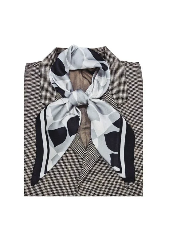 Luxury Silk Feel Scarf Gray White Black Abstract Geometric Floral Square Bandana