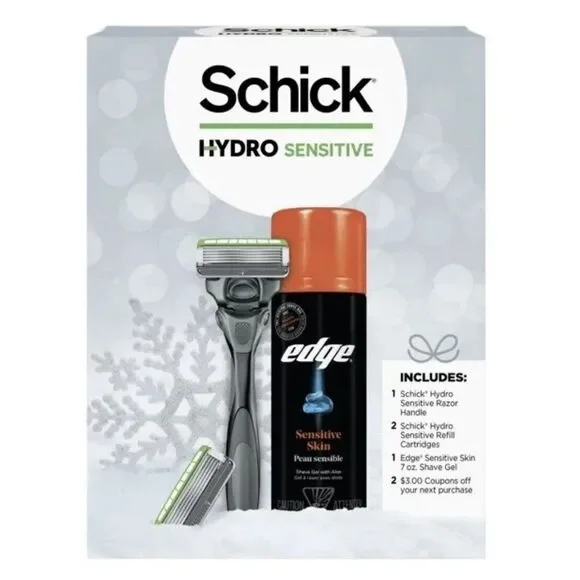 Schick Hydro Sensitive Shave Mens Gift Set-Razor Handle, Refill Cartridges,Gel