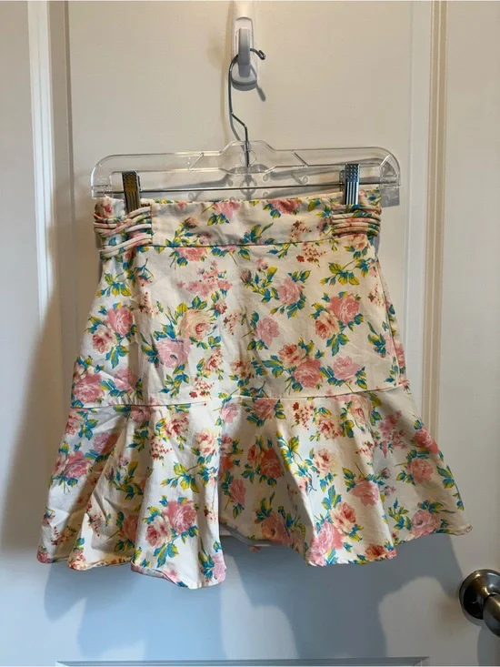 Zara Floral Cream Mini Skirt with Pink Blooms Size Small