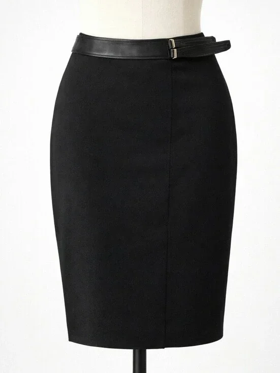 CALVIN KLEIN Black Pencil Skirt with Faux Leather Belt SIZE 14