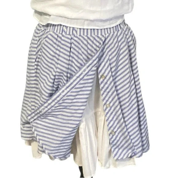 Zara Blue White Stripe Mini Skirt Layered Built-In Petticoat Elastic Waist Flowy