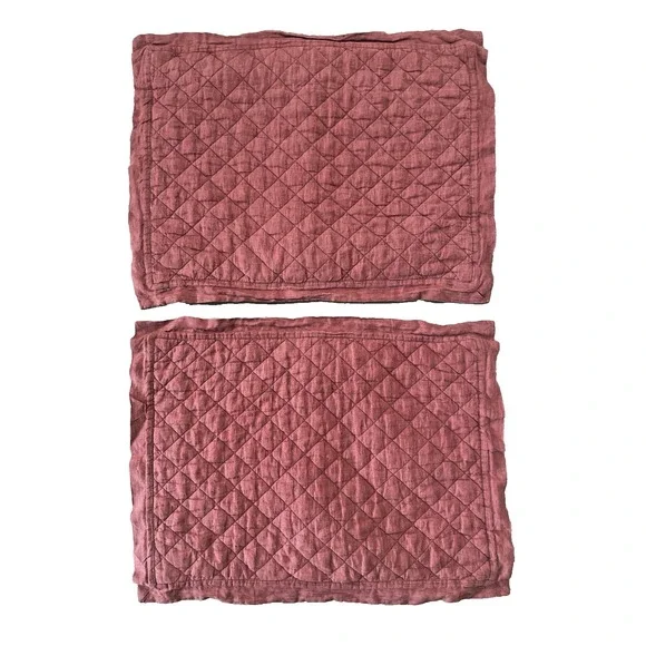 2 Pottery Barn Linen Diamond Quilted Pillow Shams‎ Standard Red  30x24