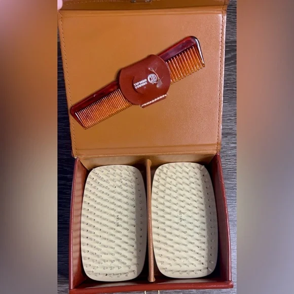 Vintage CUE Grooming Set‎ - Mid Century Top Grain Cowhide Case w/ Tortoise Shell