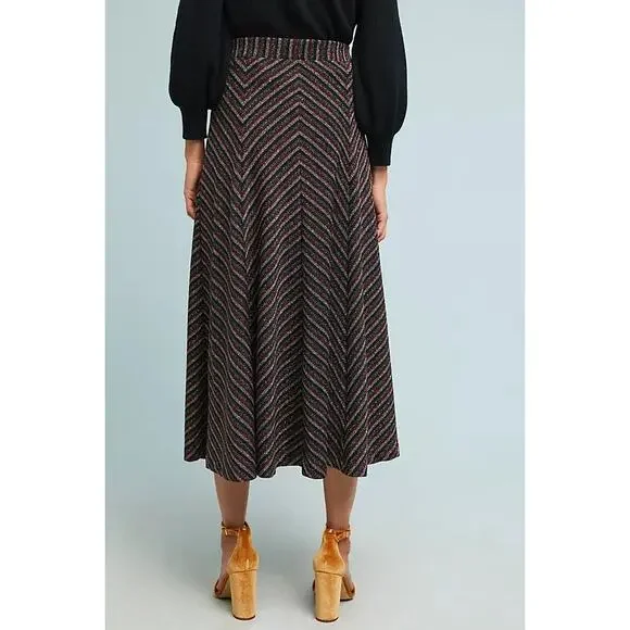 Maeve Anthropologie Chevron Midi Skirt Black/Red MP NWT