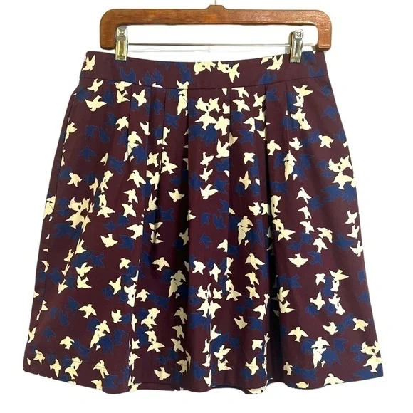 CUE Australia burgundy flock of birds short skirt