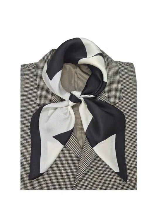 Luxury Silk Feel Scarf Black White Modern Abstract Geometric Square Wrap Bandana