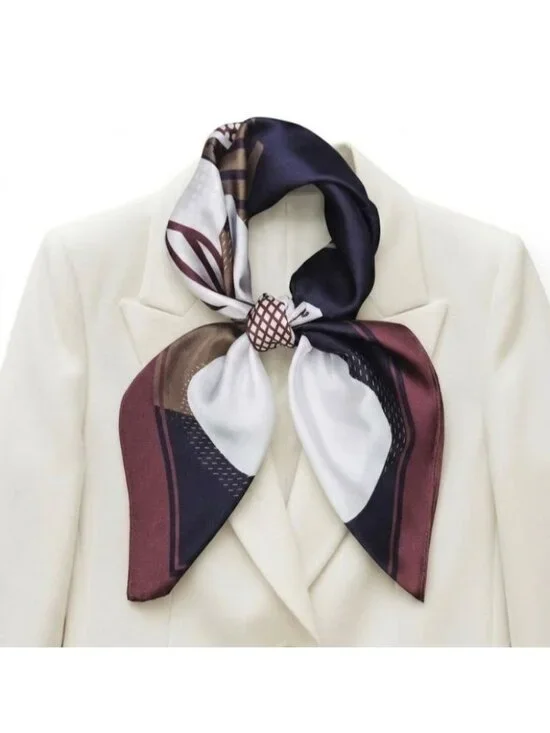 ✨Brown Geometric Scarf Retro Silky Square Neck Wrap Abstract Accessory Hijab New