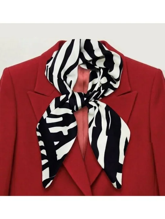 ✨Elegant Bandana Square Scarf Silky Satin Animal Print Zebra Black Beige Neck