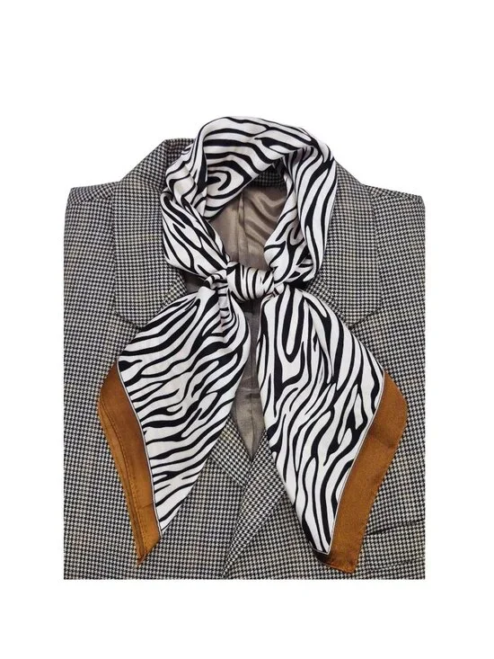 ✨New Elegant Bandana Square Scarf Silky Satin Soft Animal Print Zebra Brown Wrap