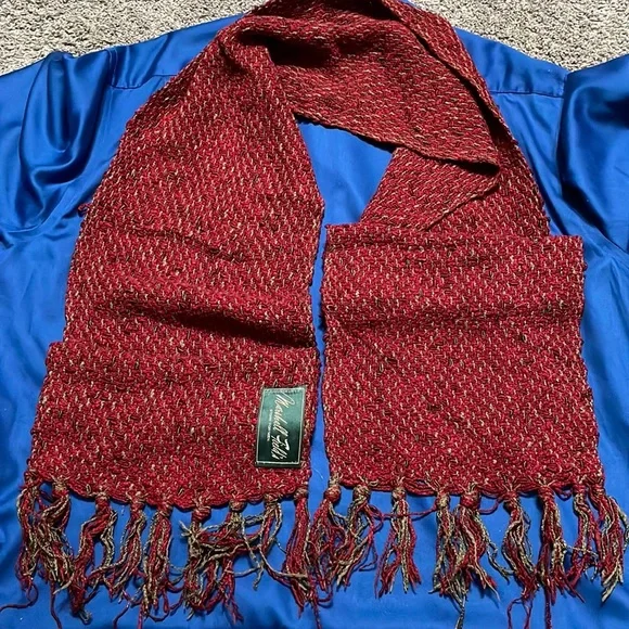Marshall Field’s‎ Vintage Men Burgundy Green Scarf woven tassels Vintage warm