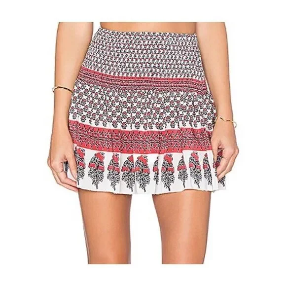NWT Ulla Johnson Silk Light Indian Floral Smocked Kenza Skirt Multicolor Size 2