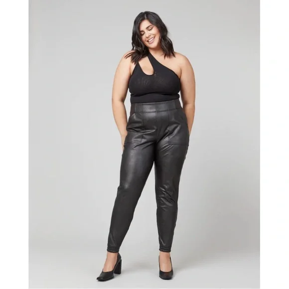 SPANX Leather-Like Joggers in Noir Black