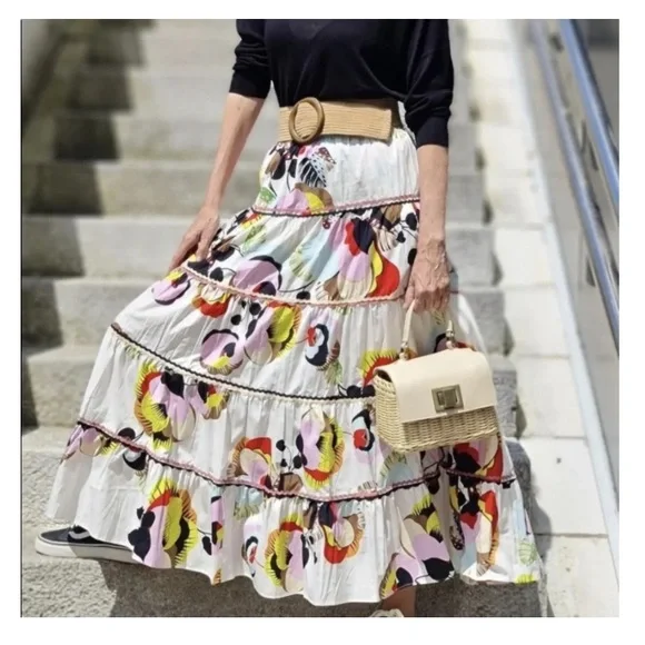 New: Zara Midaxi or Maxi Tiered Cotton Skirt w Pockets. Size Medium