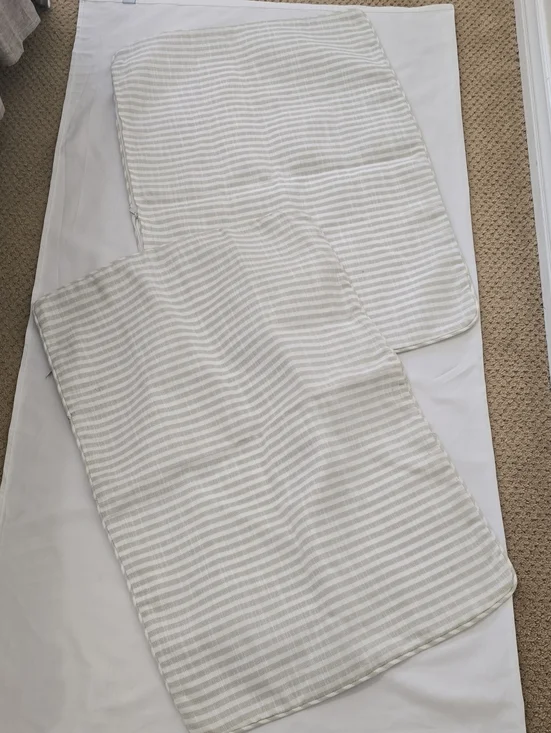 Pottery Barn Striped Pillow  Shams Set  in White & Light Beige