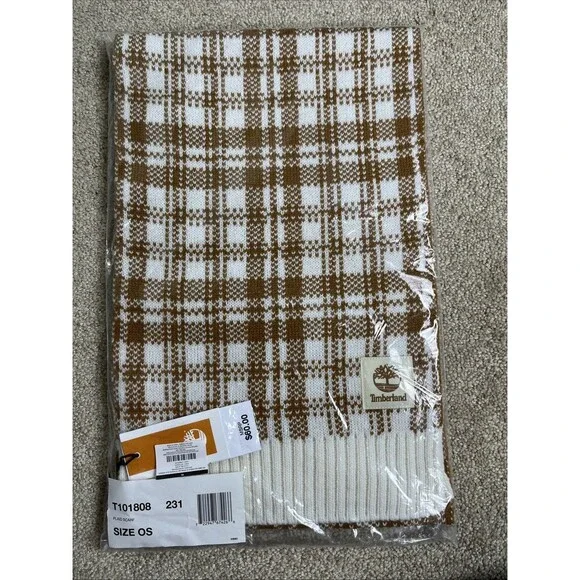 NWT $60 Timberland‎ Unisex Buffalo Plaid Scarf Beige Acrylic One Size