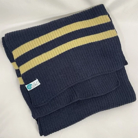 Oalkii Knit Scarf Navy Blue with Gold Stripes Winter Warm Unisex Preppy College