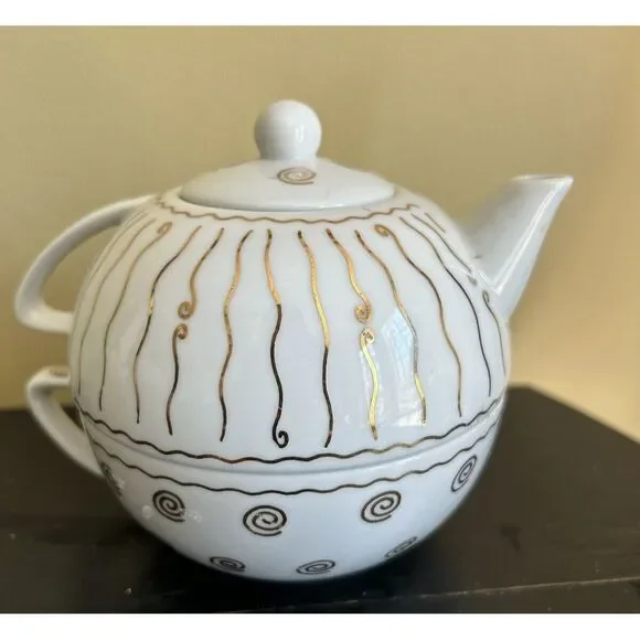 Pottery Barn NILE‎ Individual Teapot with Nesting Cup Japan