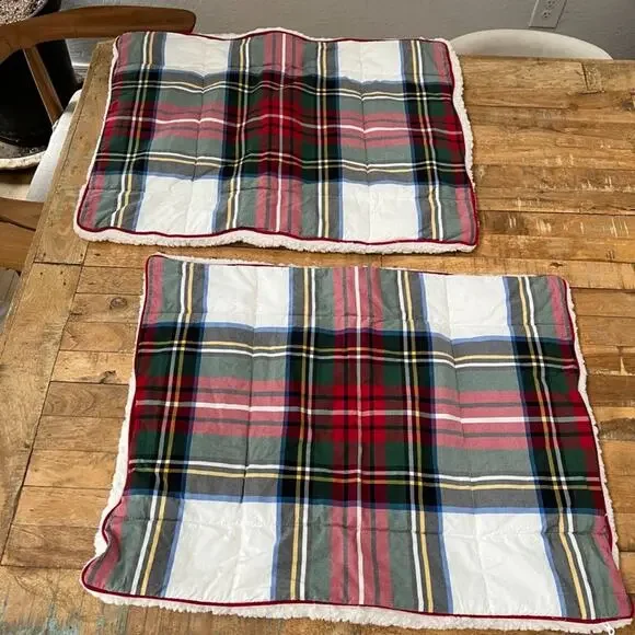 Pottery Barn Stewart Plaid Cotton Standard Sherpa Pillow Sham Pair