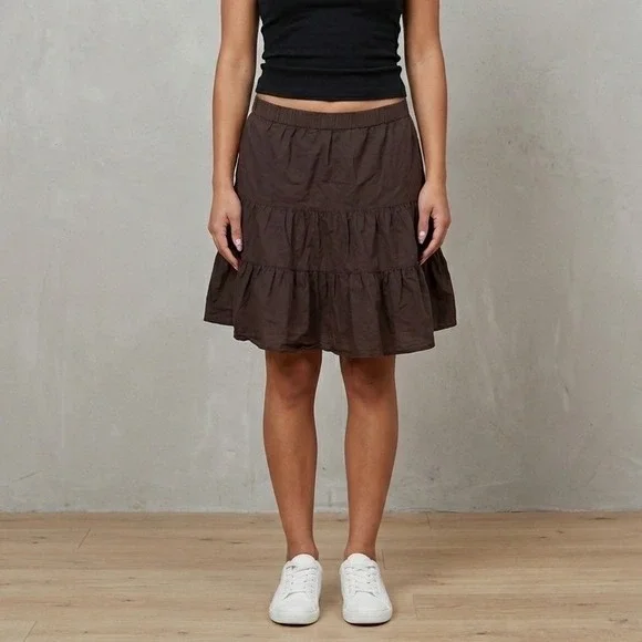 Vintage Mossimo Chocolate Brown Cotton Ruffle Tiered Mini Skirt Fairy Boho Y2K M