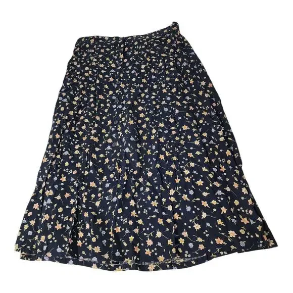 Vintage Sag Harbor Petite Large Floral Skirt Button Front Navy Midi Cottagecore