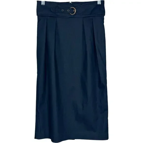 Worthington‎ Pencil Skirt Women 4 Navy Blue Belted Knee Length Career Workwear