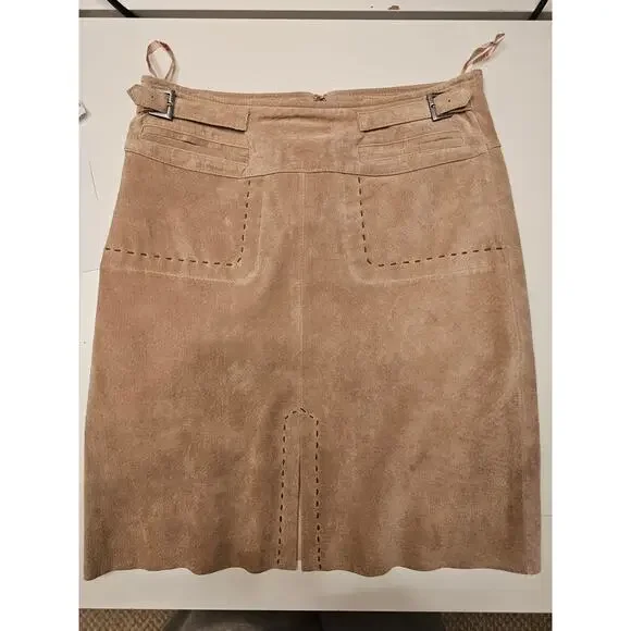 Anthropologie June Genuine Leather A-Line Skirt – Tan | Boho Chic | Luxe Neutral